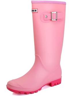 Lvptsh Gummistiefel Damen Hoch Regenstiefel Langschaft Wasserdichte Garten Stiefel Anti Rutsch Wellington Boots Rain Boots,Pink,EU41 von Lvptsh