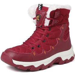 Lvptsh Herren Damen Winterstiefel Schneestiefel Wasserdicht Warme Gefüttert Anti-Rutsch Trekking Wanderschuhe Winterschuhe Outdoor Boots Stiefeletten,Rot,EU41 von Lvptsh