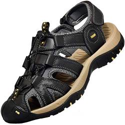 Lvptsh Outdoor Sandalen Herren Leder Wandersandalen Trekkingsandalen Männer Wanderschuhe Sommer Geschlossene Wasser Fischer Sport Sandalen,Schwarz/1,EU47 von Lvptsh