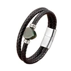 leather bracelet man, Form Stein Perlen Frauen Armband Herren Mehrlagig Leder Armband Schmuck Verschluss Magnetische Edelstahl Armbänder (Color : Stone E-silver, von LyZap