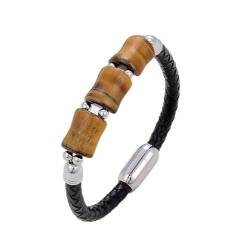 leather bracelet man, Natürliche Tigerauge Armband Lederarmbänder für Frauen Magnetverschluß Edelstahl Herren Schmuck Geschenk (Color : Gold-three Color, Größe : 19cm) von LyZap