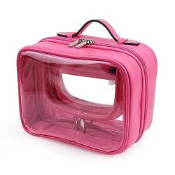 Lychii Transparent Kulturtasche für Männer & Frauen, Reise-Kulturbeutel Organizer Waschtasche für Handgepäck auf Flugreisen, Rosa Rot von Lychii