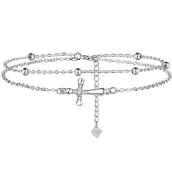 Lydreewam Kreuz Armband für Damen 925 Sterling Silber Kruzifix Doppel Armkette mit 3A Zirkonia & Geschenkbox, Armband für Weihnachten Christliche Kommunion, verstellbar 17+4cm von Lydreewam