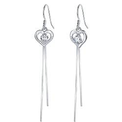 Lydreewam Liebe Herz Lang Ohrringe Hängend für Damen 925 Sterling Silber Ohrhänger mit Zirkonia Valentinstag Muttertag Geburtstag Geschenk für Mama Ehefrau Freundin von Lydreewam