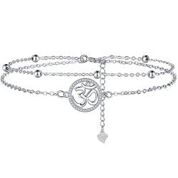 Lydreewam Om Armband für Damen 925 Sterling Silber Yoga Doppel Armkette mit Zirkonia Muttertag Geburtstagsgeschenk für Sie Mutter Frau Freundin, verstellbar 17+4cm von Lydreewam