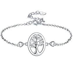 Lydreewam Oval Lebensbaum Armband für Damen 925 Sterling Silber Liebe Herz Armkette, Weihnachten Geschenkbox verpackt, verstellbar 16+3 cm von Lydreewam
