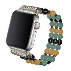 Lyfatz Handgefertigtes Perlenarmband, kompatibel mit Apple Watch Armband 42/44/45/49 mm, Stein für Damen, modisch, niedlich, dehnbar, Smartwatch-Armbänder für Apple Watch 1/2/3/4/5/6/7/8/SE/Ultra und von Lyfatz