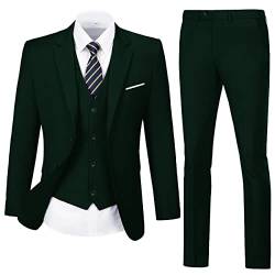 Herren Anzug Solide Zwei Knöpfe Slim Fit Anzug Set für Hochzeit Formale Business Anzug Männer 3-teiliger Anzug Blazer Weste Hosen Set, Dunkelgrün, L von Lynerun