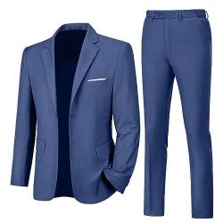 Lynerun Herren Slim Fit 2-teiliger Anzug mit zwei Knöpfen gekerbtes Revers Solide Anzug Jacke Hose Set Smoking für Abschlussball, Denim Blau, 3XL von Lynerun