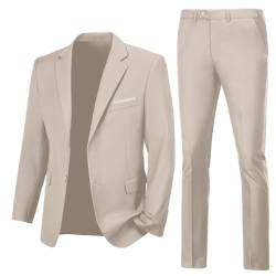 Lynerun Herren Slim Fit 2-teiliger Anzug mit zwei Knöpfen gekerbtes Revers Solide Anzug Jacke Hose Set Smoking für Abschlussball, Light Champagne, XX-Large von Lynerun