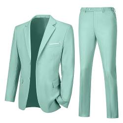 Lynerun Herren Slim Fit 2-teiliger Anzug mit zwei Knöpfen gekerbtes Revers Solide Anzug Jacke Hose Set Smoking für Abschlussball, Mintgrün, XL von Lynerun