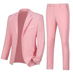 Lynerun Herren Slim Fit 2-teiliger Anzug mit zwei Knöpfen gekerbtes Revers Solide Anzug Jacke Hose Set Smoking für Abschlussball, Pink, L von Lynerun