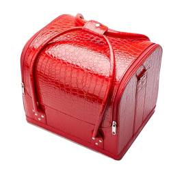 Make-up-Box Kosmetikkoffer Nagel Make-up Handtasche Organizer Damen 'Beauty Box Große Multilayer Clavenbox Tragbare Hübsche Koffer Make up Storage Box (Color : Crocodile red, Size : 30cmX24cmX26.5cm von LynsEt