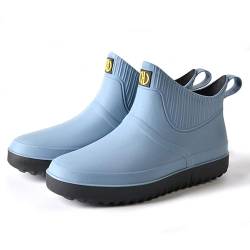 Lyuu Kurze Gummistiefel Regenstiefel Chelsea Boots wasserdichte Schuhe Ankle Stiefel Unisex Wasserdicht Leicht Outdoor Spaziergang Kurz Stiefeletten rutschfeste Gartenschuhe, L Hellblau, 44 EU von Lyuu