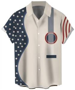 Lzzidou 4. Juli Hemden für Herren, patriotische amerikanische Flagge, Hemden, USA, Gedenktags-Hemd, Gitarre-USA-Flagge, 3X-Groß von Lzzidou