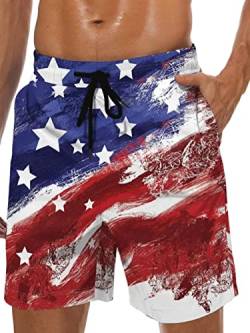 Lzzidou Herren Badehose Quick Dry Hawaii Boardshorts Gefüttert Strandshorts mit Taschen, Patriotic-USA Flagge, XL von Lzzidou