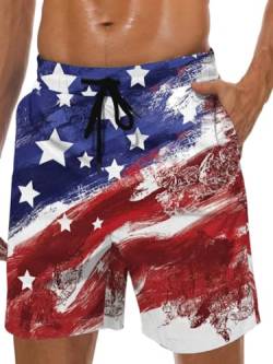 Lzzidou Herren Badehose Quick Dry Hawaii Boardshorts Gefüttert Strandshorts mit Taschen, Patriotic-USA Flagge, XXL von Lzzidou