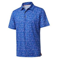 Herren-Golf-Poloshirt, kurzärmelig, gestreift, feuchtigkeitsableitend, trockene Passform, Golf-Shirts für Herren, Marineblaues Paisley, 3X-Groß von M MAELREG