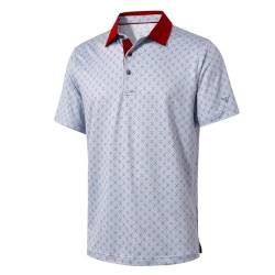 M MAELREG Golf-Shirts für Herren, kurzärmelig, Allover-Druck, Performance, Poloshirt, schnelltrocknend, Anti-UV, Sport, schickes Freizeithemd mit Kragen - Grau - Mittel von M MAELREG