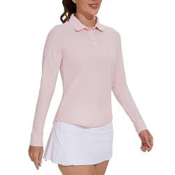 MOTEEPI Damen Golf-Shirts UPF 50+ Langarm-Polo-Shirt schnell trocknend Damen sportlich Training Tennis Outfits Tops Pink L von M MOTEEPI