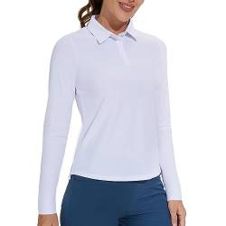 MOTEEPI Golf Shirts Frauen Langarm SPF schnell trocken sportlich Polo Shirt leicht Tennis Outfits Tops Sonnenschutz White L von M MOTEEPI