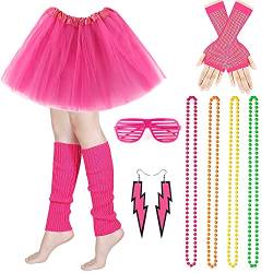 M MUNCASO 80er-Jahre-Kostüm, 1980er-Jahre-Party-Kostüm-Set für Erwachsene, Tutu-Rock mit Beinwärmern, Netzhandschuhen, Neon-Halsketten, Perlenbeleuchtung, Ohrringen für 80er-Jahre-Retro-Party von M MUNCASO