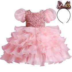 M MUNCASO Kleid Mädchen Glitzer Prinzessin Festliches Kleid Mädchen Puffärmel Party Rosa Kinderkleider Ballkleider Kleider für Mädchen Hochzeit Prom Festkleid für 3-12 Jahre von M MUNCASO