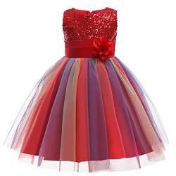 M MUNCASO Mädchen Prinzessin Kleid Pailletten Blume Tüll Regenbogen Ärmelloses Abendkleid Geburtstagsfeier Hochzeit Brautjungfer Mädchen Abendkleider Kleinkind Alter für 2-13 Jahre von M MUNCASO