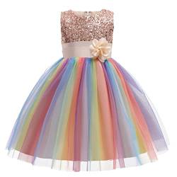 M MUNCASO Mädchen Prinzessin Kleid Pailletten Tüll Blume Regenbogen Runder Kragen Ärmelloses Abendkleid Geburtstagsfeier Hochzeit Brautjungfer Mädchen Abendkleider Kleinkind Alter für 2-13 Jahre von M MUNCASO