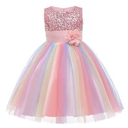 M MUNCASO Mädchen Prinzessin Kleid Pailletten Tüll Blume Regenbogen Runder Kragen Ärmelloses Abendkleid Geburtstagsfeier Hochzeit Brautjungfer Mädchen Abendkleider Kleinkind Alter für 2-13 Jahre von M MUNCASO