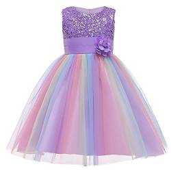 M MUNCASO Mädchen Prinzessin Kleid Pailletten Tüll Blume Regenbogen Runder Kragen Ärmelloses Abendkleid Geburtstagsfeier Hochzeit Brautjungfer Mädchen Abendkleider Kleinkind Alter für 2-13 Jahre von M MUNCASO