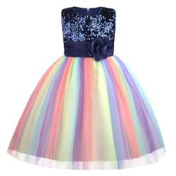 M MUNCASO Mädchen Prinzessin Kleid Pailletten Tüll Blume Regenbogen Runder Kragen Ärmelloses Abendkleid Geburtstagsfeier Hochzeit Brautjungfer Mädchen Abendkleider Kleinkind Baby Alter für 2-13 Jahre von M MUNCASO