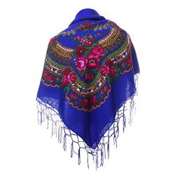 Halstuch mit traditionellem ukrainischem/polnischem/russischem Blumenmuster und Fransen - Blau - von M&K Apparel