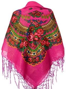 Halstuch mit traditionellem ukrainischem/polnischem/russischem Blumenmuster und Fransen - Rot - von M&K Apparel