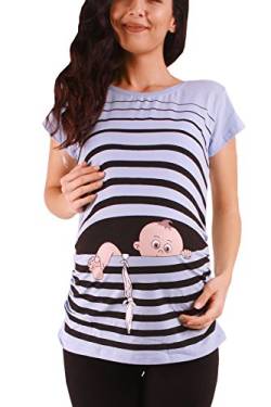 Baby Flucht - Lustige witzige süße Umstandsmode mit Motiv für die Schwangerschaft Umstandsshirt T-Shirt Schwangerschaftsshirt, Kurzarm (Babyblau, Small) von M.M.C.