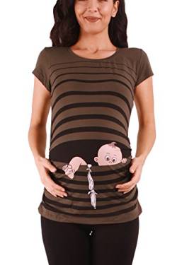 Baby Flucht - Lustige witzige süße Umstandsmode mit Motiv für die Schwangerschaft Umstandsshirt T-Shirt Schwangerschaftsshirt, Kurzarm (Khaki, Small) von M.M.C.