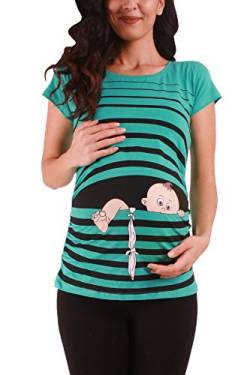 Baby Flucht - Lustige witzige süße Umstandsmode mit Motiv für die Schwangerschaft Umstandsshirt T-Shirt Schwangerschaftsshirt, Kurzarm (Mint, X-Large) von M.M.C.