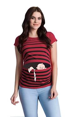 Baby Flucht - Lustige witzige süße Umstandsmode mit Motiv für die Schwangerschaft Umstandsshirt T-Shirt Schwangerschaftsshirt, Kurzarm (Weinrot, Small) von M.M.C.