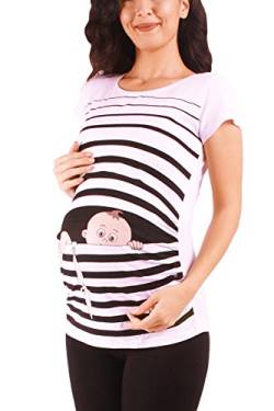 Baby Flucht - Lustige witzige süße Umstandsmode mit Motiv für die Schwangerschaft Umstandsshirt T-Shirt Schwangerschaftsshirt, Kurzarm (Weiß, X-Large) von M.M.C.