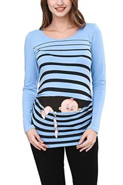 Baby Flucht - Lustige witzige süße Umstandsmode mit Motiv für die Schwangerschaft Umstandsshirt T-Shirt Schwangerschaftsshirt, Langarm (Babyblau, Medium) von M.M.C.