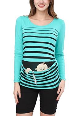 Baby Flucht - Lustige witzige süße Umstandsmode mit Motiv für die Schwangerschaft Umstandsshirt T-Shirt Schwangerschaftsshirt, Langarm (Mint, X-Large) von M.M.C.