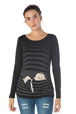 Baby Flucht - Lustige witzige süße Umstandsmode mit Motiv für die Schwangerschaft Umstandsshirt T-Shirt Schwangerschaftsshirt, Langarm (Schwarz, Large) von M.M.C.