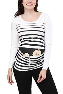 Baby Flucht - Lustige witzige süße Umstandsmode mit Motiv für die Schwangerschaft Umstandsshirt T-Shirt Schwangerschaftsshirt, Langarm (Weiß, Large) von M.M.C.