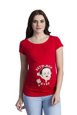 Best Mom Ever - Lustige witzige süße Umstandsmode mit Motiv Umstandsshirt für die Schwangerschaft T-Shirt Schwangerschaftsshirt, Kurzarm (Rot, Large) von M.M.C.