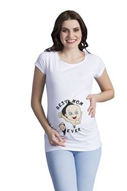 Best Mom Ever - Lustige witzige süße Umstandsmode mit Motiv Umstandsshirt für die Schwangerschaft T-Shirt Schwangerschaftsshirt, Kurzarm (Weiß, Small) von M.M.C.