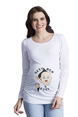 Best Mom Ever - Umstandsmode Umstandsshirt mit Motiv Sweatshirt Schwangerschaftsshirt für die Schwangerschaft, Langarm (Weiß, Small) von M.M.C.