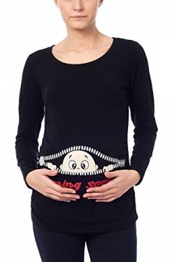 Coming Soon - Lustige witzige süße Umstandsmode Umstandsshirt Sweatshirt Schwangerschaftsshirt mit Motiv für die Schwangerschaft, Langarm (Schwarz, Large) von M.M.C.