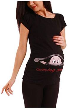 Coming Soon - Lustige witzige süße Umstandsmode mit Motiv Umstandsshirt für die Schwangerschaft T-Shirt Schwangerschaftsshirt, Kurzarm (Schwarz, X-Large) von M.M.C.