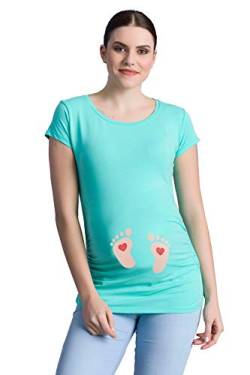 Fußabdrücke Baby mit Herz - Lustige witzige süße Umstandsmode mit Motiv Umstandsshirt für die Schwangerschaft T-Shirt Schwangerschaftsshirt, Kurzarm (Mint, X-Large) von M.M.C.
