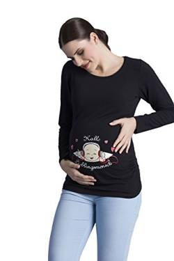 Hallo Lieblingsmensch - Umstandsmode Umstandsshirt mit Motiv Sweatshirt Schwangerschaftsshirt für die Schwangerschaft, Langarm (Schwarz, Medium) von M.M.C.